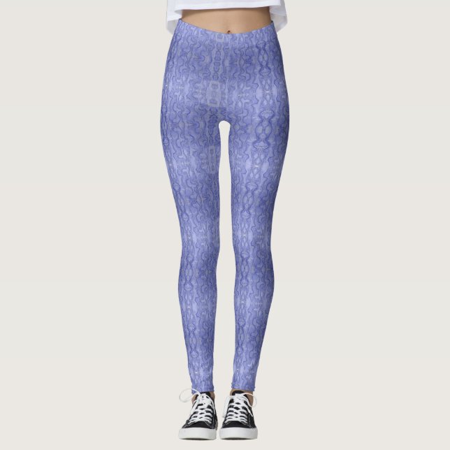 Blue Wave Pattern Light Dark Striped Abstract Leggings (Front)
