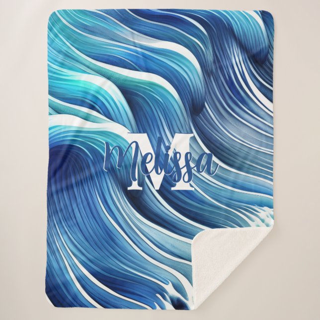 Blue Wave Pattern Sherpa Blanket (Front)