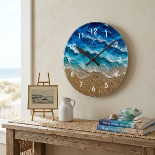 Blue Wave Resin Look Beach Sand Numbered Round Clock