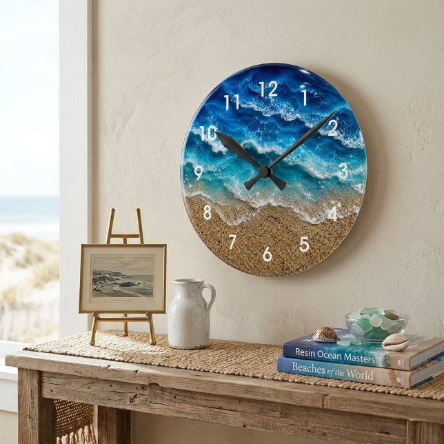 Blue Wave Resin Look Beach Sand Numbered  Round Clock (Creator Uploaded)