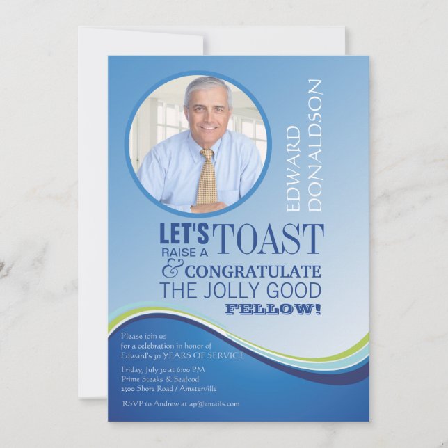 Blue Wave Retirement Photo Invitation (Front)