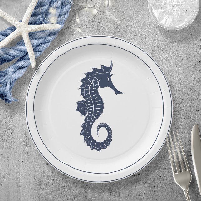 Blue Wave Seahorse V2 Navy/Wht ID836 Paper Plate (Creator Uploaded)