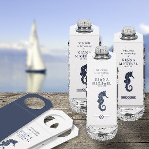Blue Wave Seahorse Wedding ID836 Bottle Hanger Tag