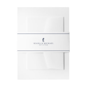 Blue Wave Seahorse Wedding Navy/Wht ID836 Invitation Belly Band