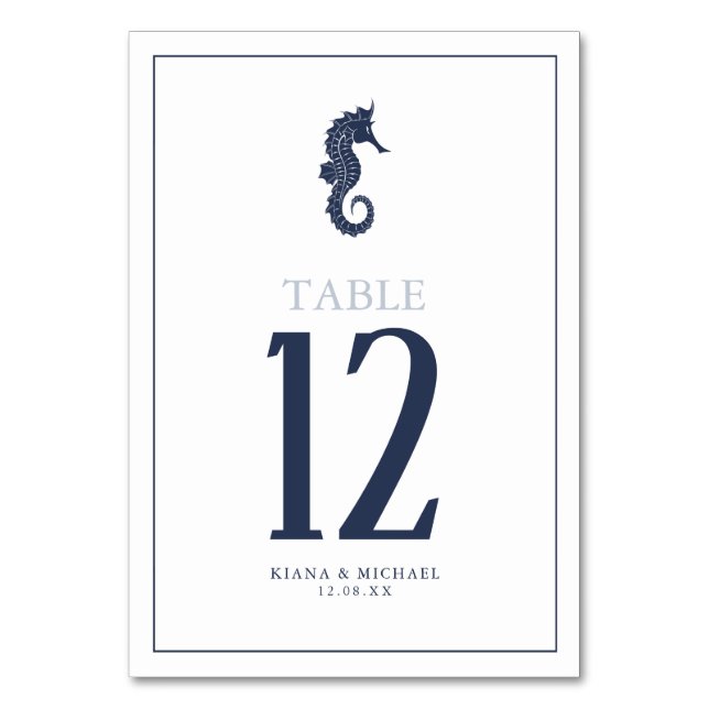 Blue Wave Seahorse Wedding Navy/Wht ID836 Table Number (Back)