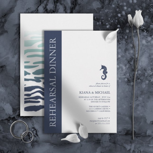 Blue Wave Seahorse Wedding Rehearsal Dinner ID836 Invitation (Creator Uploaded)