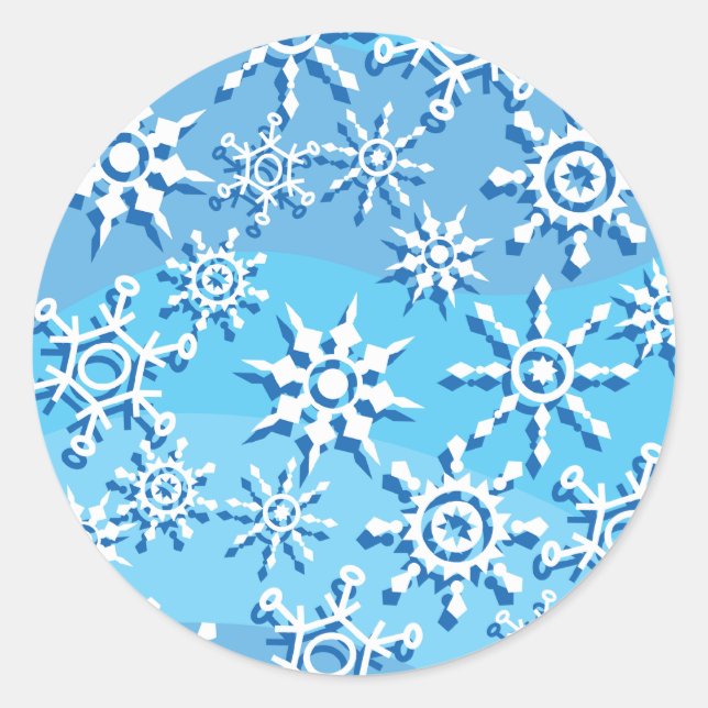 Blue Wave Snowflakes Classic Round Sticker (Front)