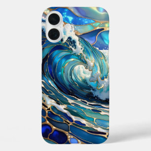 Blue Wave Stained Glass iPhone Case Ocean Design