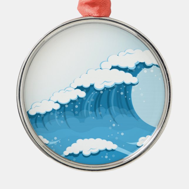 Blue Wave Surf and Ocean Metal Tree Decoration (Front)
