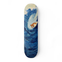 Blue Wave Surfer Surfing Skateboard deck design