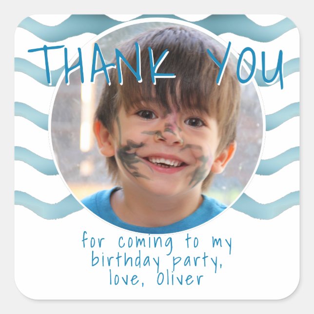 Blue Wave Thank you Birthday Boy Photo Square Sticker (Front)