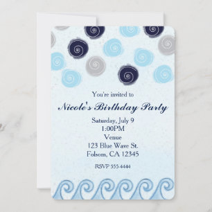 Blue Wave Watercolor Art Beach Summer Invitations