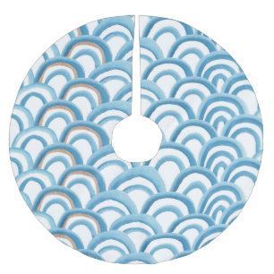 Blue wave watercolor, seamless painting. brushed polyester tree skirt
