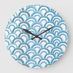 Blue wave watercolor, seamless painting. large clock