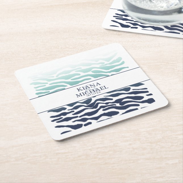 Blue Wave Wedding ID836 Square Paper Coaster (Angled)