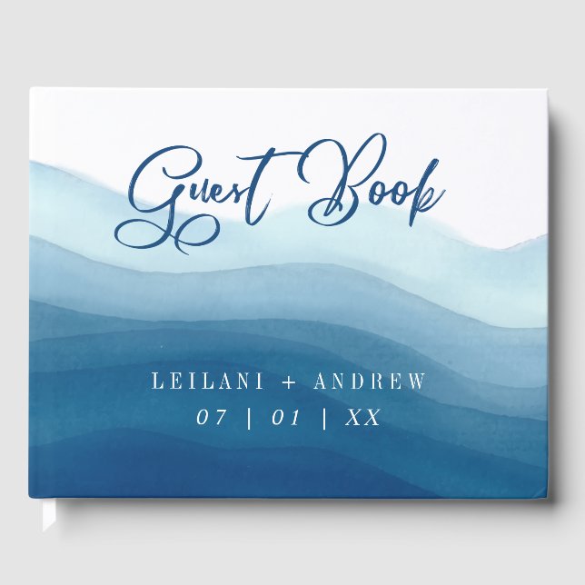 Blue Wave Wrap Watercolor Design | Guest Book (Front)