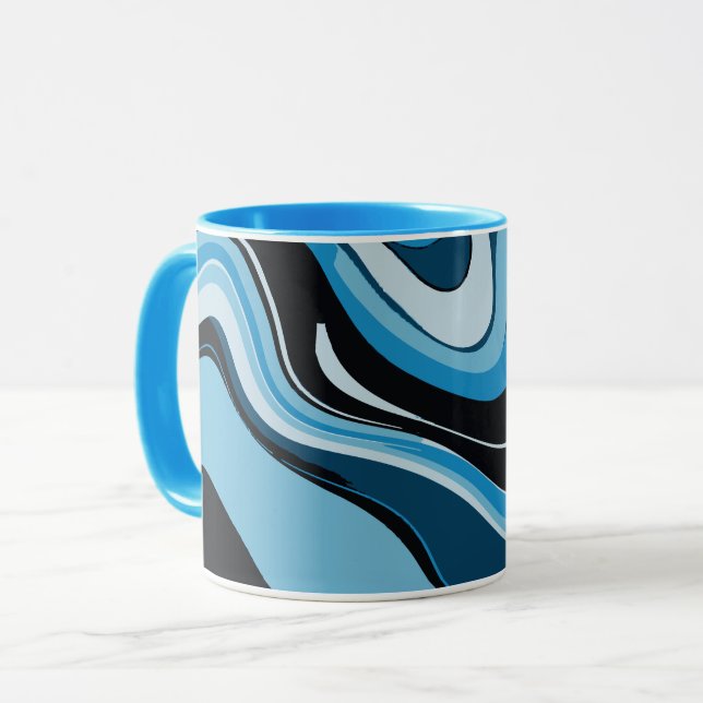 Blue Waves Abstract Art Mug (Front Left)