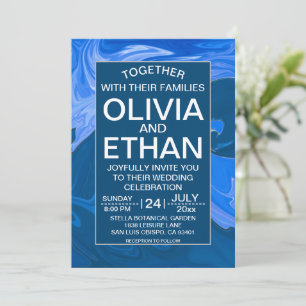 Blue waves abstract art Wedding Invitation