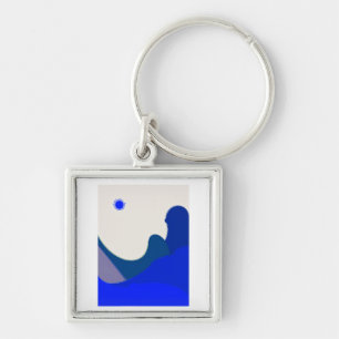 Blue Waves Abstract Key Ring
