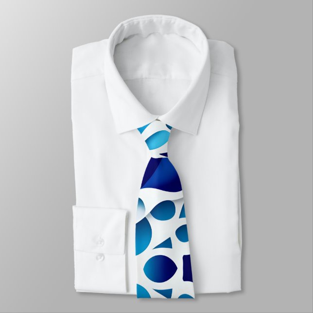 Blue Waves and Eggs Isometric Pattern Tie (Tied)