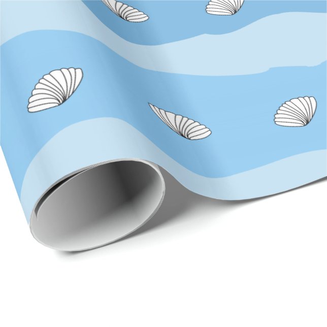 Blue Waves and White Shells Custom Nautical Wrap Wrapping Paper (Roll Corner)
