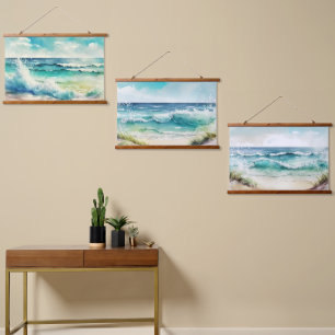 Blue Waves at the Beach Hanging Tapestry