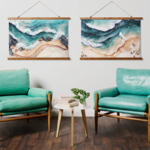 Blue Waves at the Beach Hanging Tapestry