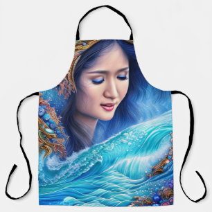 Blue Waves Beautiful Girl Abstract Surrealism Art Apron