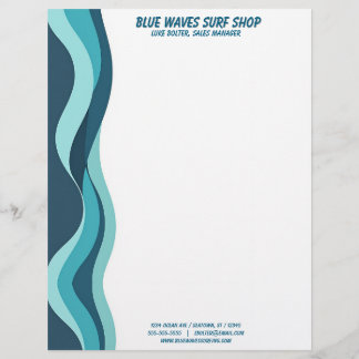 Blue Waves Border Surf Ocean Water Spa Custom Letterhead