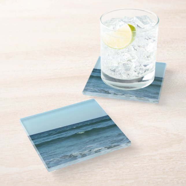 Blue Waves Breaking Towards The Coast Glass Coaster (Angled)