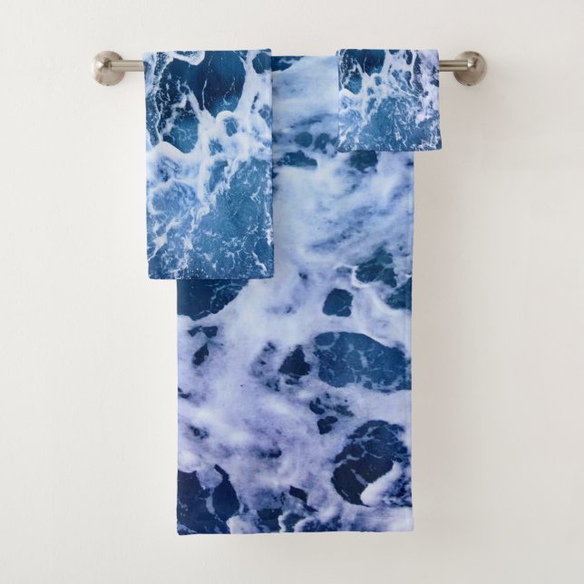 Blue Waves By The Ocean Bath Towel Set (Insitu)