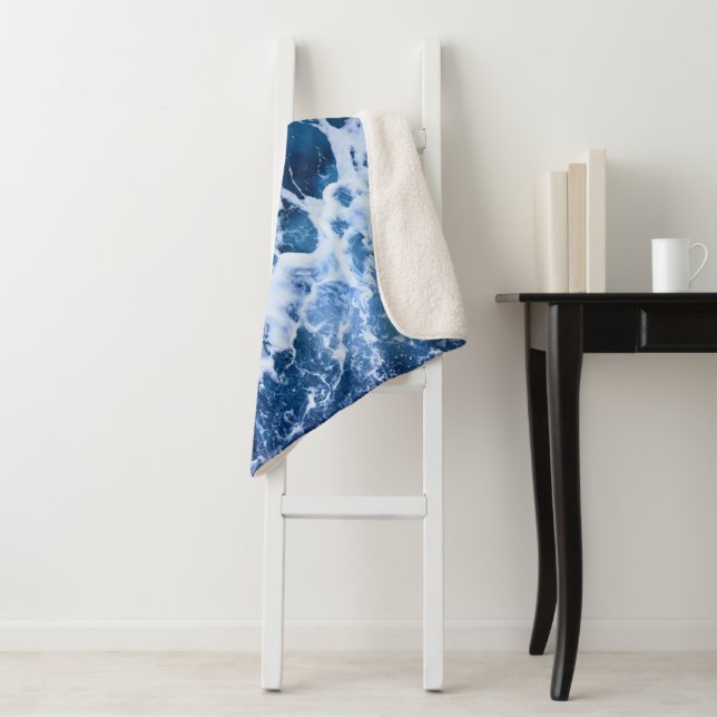 Blue Waves By The Ocean Sherpa Blanket (In Situ)