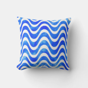 Blue Waves Decorative Watercolor Cushion