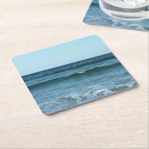 Blue Waves Drifting Towards The Shore Square Paper Coaster