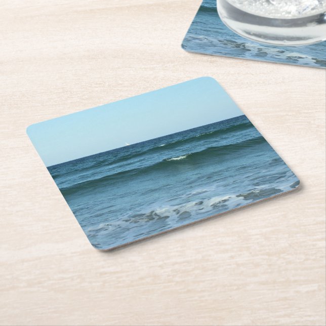 Blue Waves Drifting Towards The Shore Square Paper Coaster (Angled)