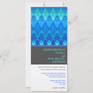 Blue Waves Geometric Mod Pattern Modern Wedding Invitation