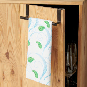 Blue Waves & Green Leaves Kitchen Towel