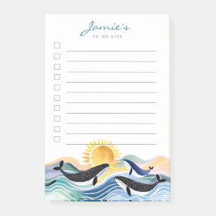 Blue Waves & Happy Whales Custom Post-It Notes