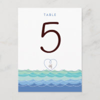 Blue Waves Loopy Heart Beach Modern Table Number