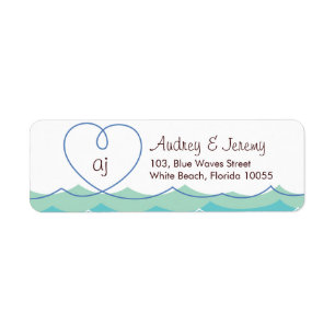 Blue Waves Loopy Heart Beach Wedding Address Label