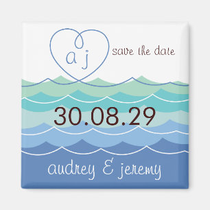 Blue Waves Loopy Heart Save The Date Custom Magnet