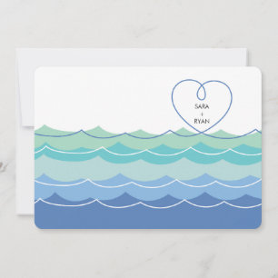 Blue Waves Loopy Heart Simple Engagement Party Invitation