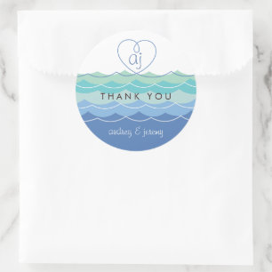 Blue Waves Loopy Heart Thank You Wedding Sticker