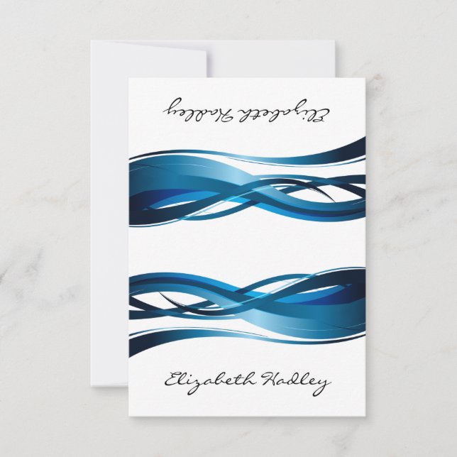 Blue Waves Modern Abstract Place Card (Front)
