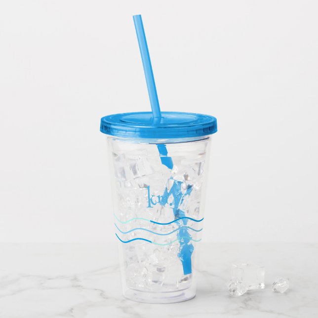 Blue Waves Monogram Acrylic Tumbler (Front Ice)