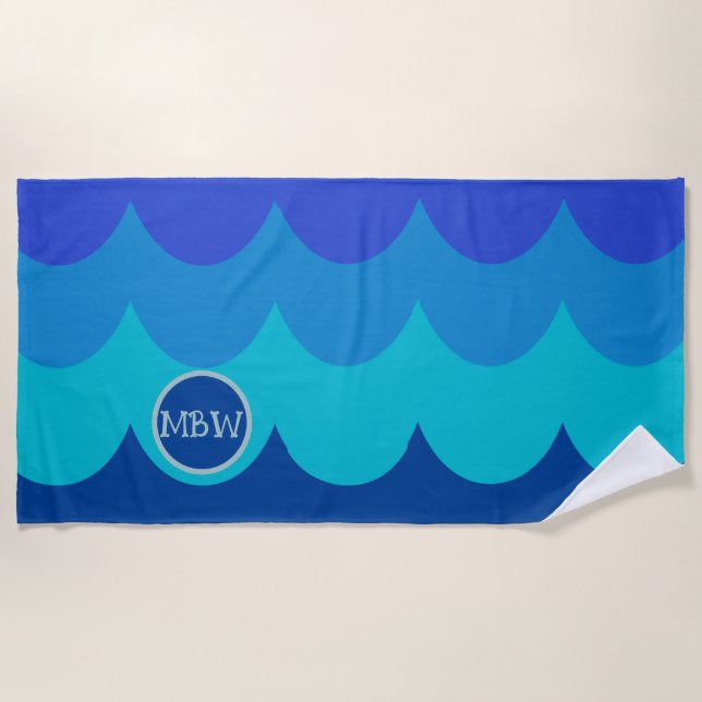 Blue Waves Monogram Beach Towel (Front)
