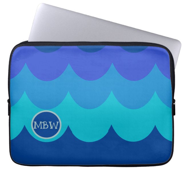 Blue Waves Monogram iPad Case (Front)
