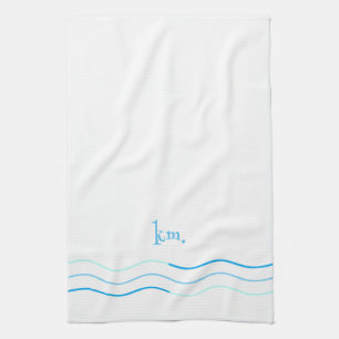 Blue Waves Monogram Tea Towel