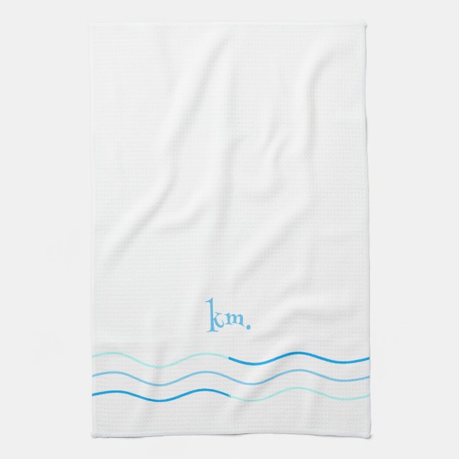 Blue Waves Monogram Tea Towel (Vertical)