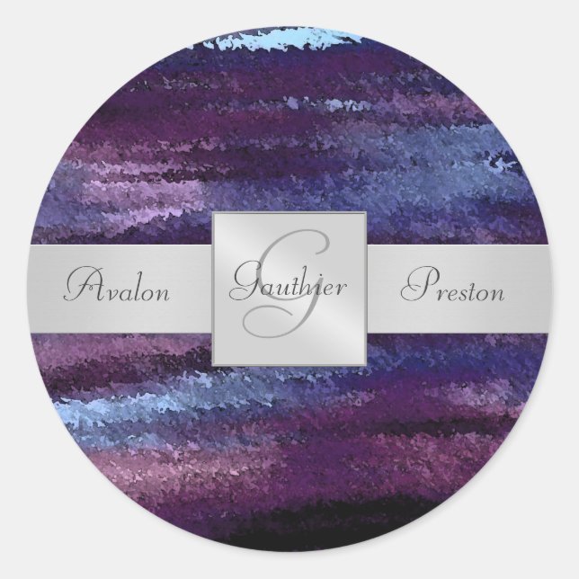 Blue Waves Monogram Wedding Sticker (Front)